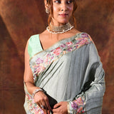 Light Sea Green Embroidered Tussar Saree