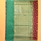 Maroon Banarasi Silk Saree With Gold Zari Floral Jaal And Teal Contrast Border