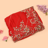 Red Saree With Dense Gold Sequin Floral Embroidery
