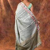 Light Sea Green Embroidered Tussar Saree