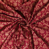 Maroon Banarasi Silk Saree With Gold Zari Floral Jaal And Teal Contrast Border