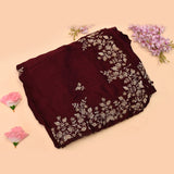 Maroon Georgette Saree With Hand Embroidered Gold Sequin Floral Border