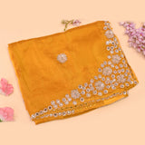 Yellow Georgette Saree With Hand Embroidered Mirror Work Floral Motifs