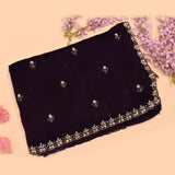 Deep Purple Georgette Saree With Hand Embroidered Floral Butti And Crown Border