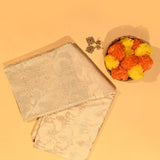 Beige Banarasi Silk Saree With Silver Zari Floral Jaal And Black Contrast Border
