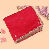 Rani Pink Georgette Saree With Hand Embroidered Pearl Medallion Border