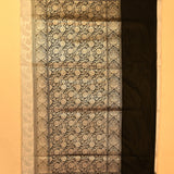 Beige Banarasi Silk Saree With Silver Zari Floral Jaal And Black Contrast Border