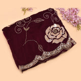 Maroon Hand Embroidered Georgette Saree With Heavy Sequin Rose Border