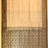 Beige Banarasi Silk Saree With Silver Zari Floral Jaal And Black Contrast Border