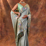 Pale Mint Green Embroidered Tussar Saree