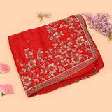 Red Georgette Saree With All Over Hand Embroidered Sequin Floral Pallu