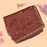 Rust Brown Georgette Saree With Hand Embroidered Butti And Scalloped Border