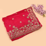 Rani Pink Organza Saree With Heavy Hand Embroidered Floral Vine Border And Star Booti
