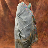 Pale Mint Green Embroidered Tussar Saree