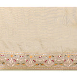 Dusty Green Floral Embroidered Tissue Silk Saree