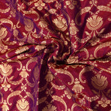 Mustard And Burgundy Banarasi Silk Saree With Gold Zari Floral Jaal Weave