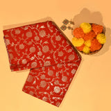 Orange Banarasi Silk Saree With Gold Zari Floral Jaal And Maroon Contrast Border