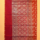Orange Banarasi Silk Saree With Gold Zari Floral Jaal And Maroon Contrast Border
