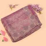 Mauve Pink Woven Saree With Hand Embroidered Floral Medallion Border