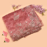 Dusty Pink Net Saree With All Over Hand Embroidered Floral Jaal