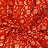 Orange Banarasi Silk Saree With Gold Zari Floral Jaal And Maroon Contrast Border