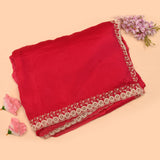 Pink-Red Hand Embroidered Pearl Rosette Border Saree