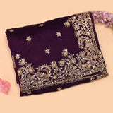 Deep Purple Organza Saree With Heavy Hand Embroidered Floral Vine Border And Zari Booti