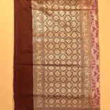 Mauve Banarasi Silk Saree With Gold Zari Floral Jaal And Dark Brown Contrast Border