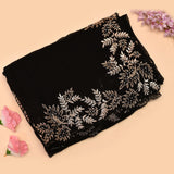 Black Organza Saree With Hand Embroidered Leaf Motif Border And Stone Work
