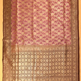 Mauve Banarasi Silk Saree With Gold Zari Floral Jaal And Dark Brown Contrast Border