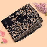 Navy Saree With Dense Gold Sequin Floral Embroidery