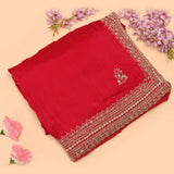Pink-Red Saree With Multi-Row Gold Embroidered Border