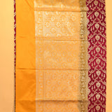 Burgundy Banarasi Silk Saree With Gold Zari Floral Jaal And Mustard Contrast Border