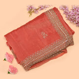 Coral Pink Hand Embroidered Sequin Striped Border Saree