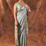Muted Soft Green Floral Tissue Silk Saree