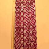 Burgundy Banarasi Silk Saree With Gold Zari Floral Jaal And Mustard Contrast Border