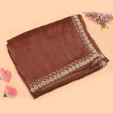 Mauve Brown Georgette Saree With Hand Embroidered Pearl Medallion Border