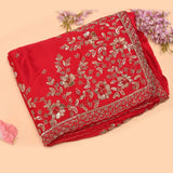 Red Hand Embroidered Saree With Floral Sequin Pallu