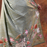 Muted Soft Green Floral Tissue Silk Saree