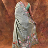 Muted Soft Green Floral Tissue Silk Saree