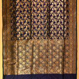 Navy Blue Banarasi Silk Saree With Gold Zari Leaf Jaal And Floral Pallu