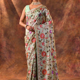 Mint Green Embroidered Tissue Silk Saree
