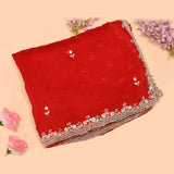 Red Hand Embroidered Georgette Saree With Floral Sequin Border