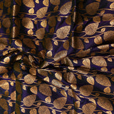 Navy Blue Banarasi Silk Saree With Gold Zari Leaf Jaal And Floral Pallu