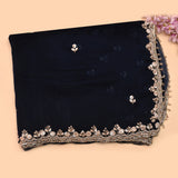 Navy Blue Hand Embroidered Georgette Saree With Floral Sequin Border