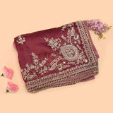 Mauve Saree With Floral Booti And Paisley Embroidered Border