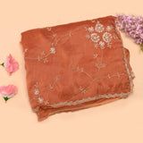 Peach Hand Embroidered Saree With Floral Vine Jaal & Zigzag Border