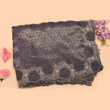 Charcoal Grey Geometric Weave Saree With Hand Embroidered Beaded Border