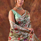Mint Green Embroidered Tissue Silk Saree