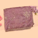 Mauve Pink Georgette Saree With All Over Hand Embroidered Sunburst Floral Jaal